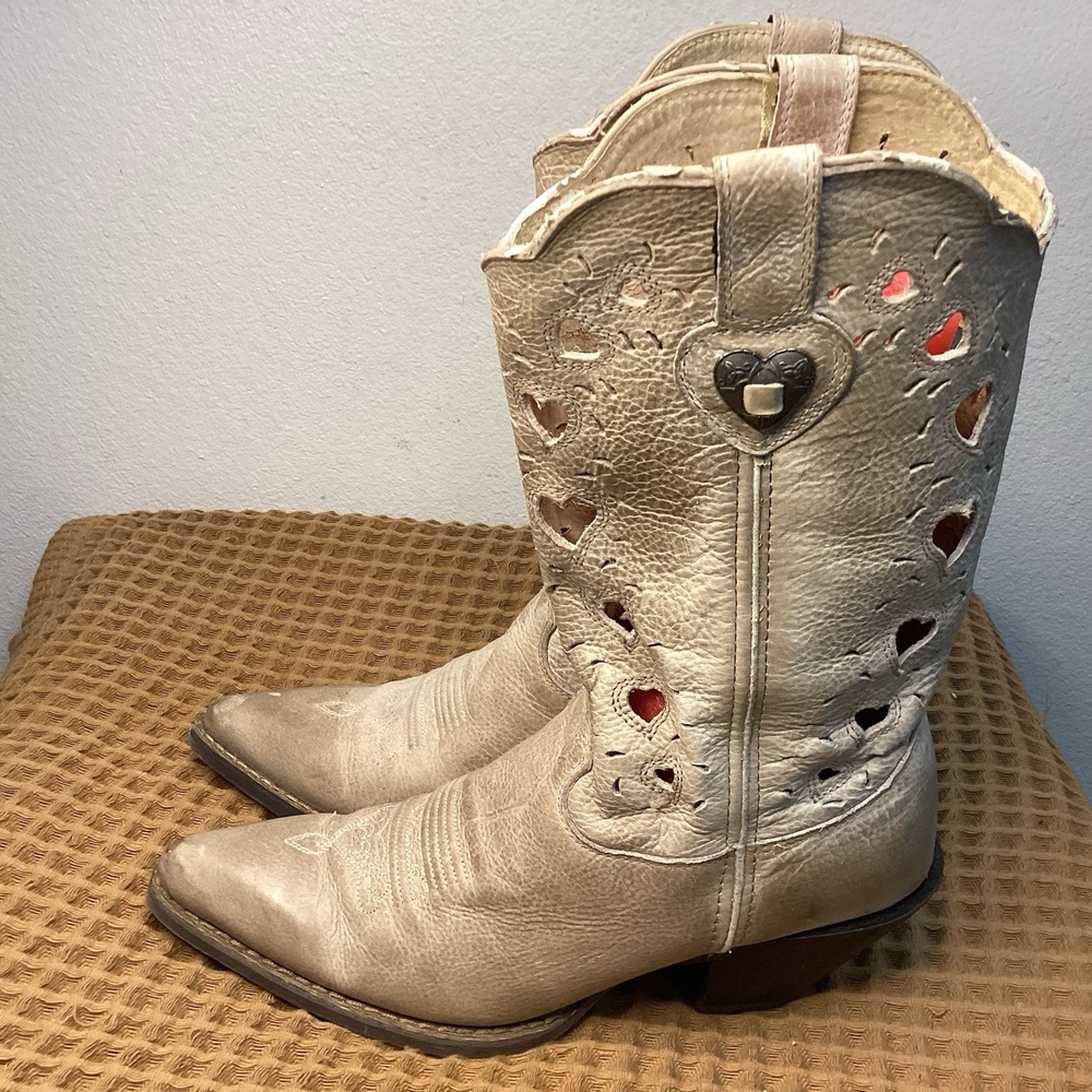 Durango Crush Heartfelt Womens Sz 7.5 Cowboy Western Tan Heart Cut-Out Boots